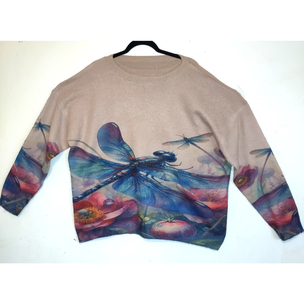 Dragonfly Sweater Top Women's Sz 2XL Colorful Bugs Good Luck Unisex Oversized